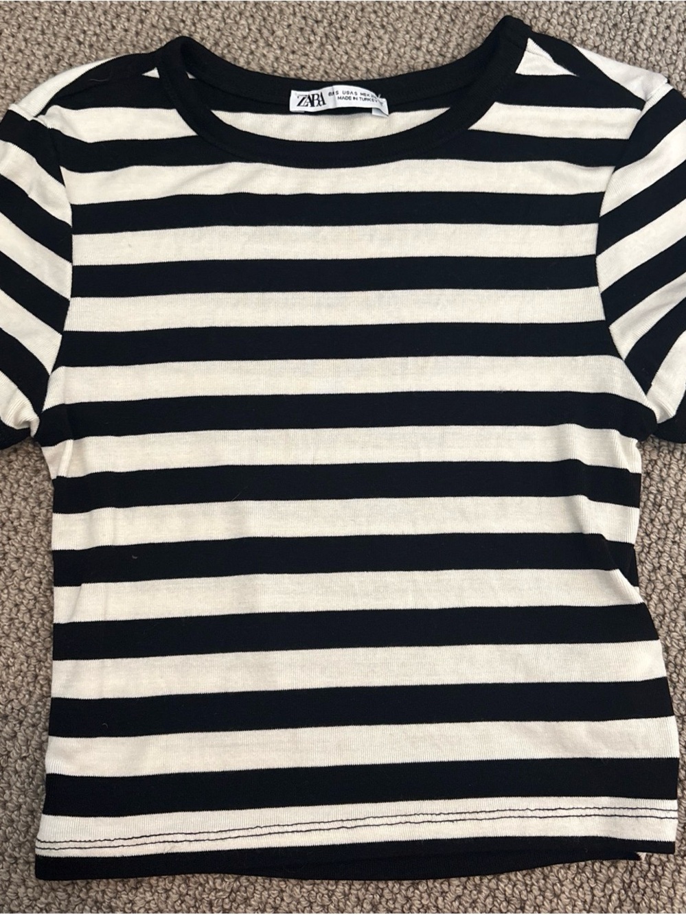Zara Black and White Striped Crew Neck Tee